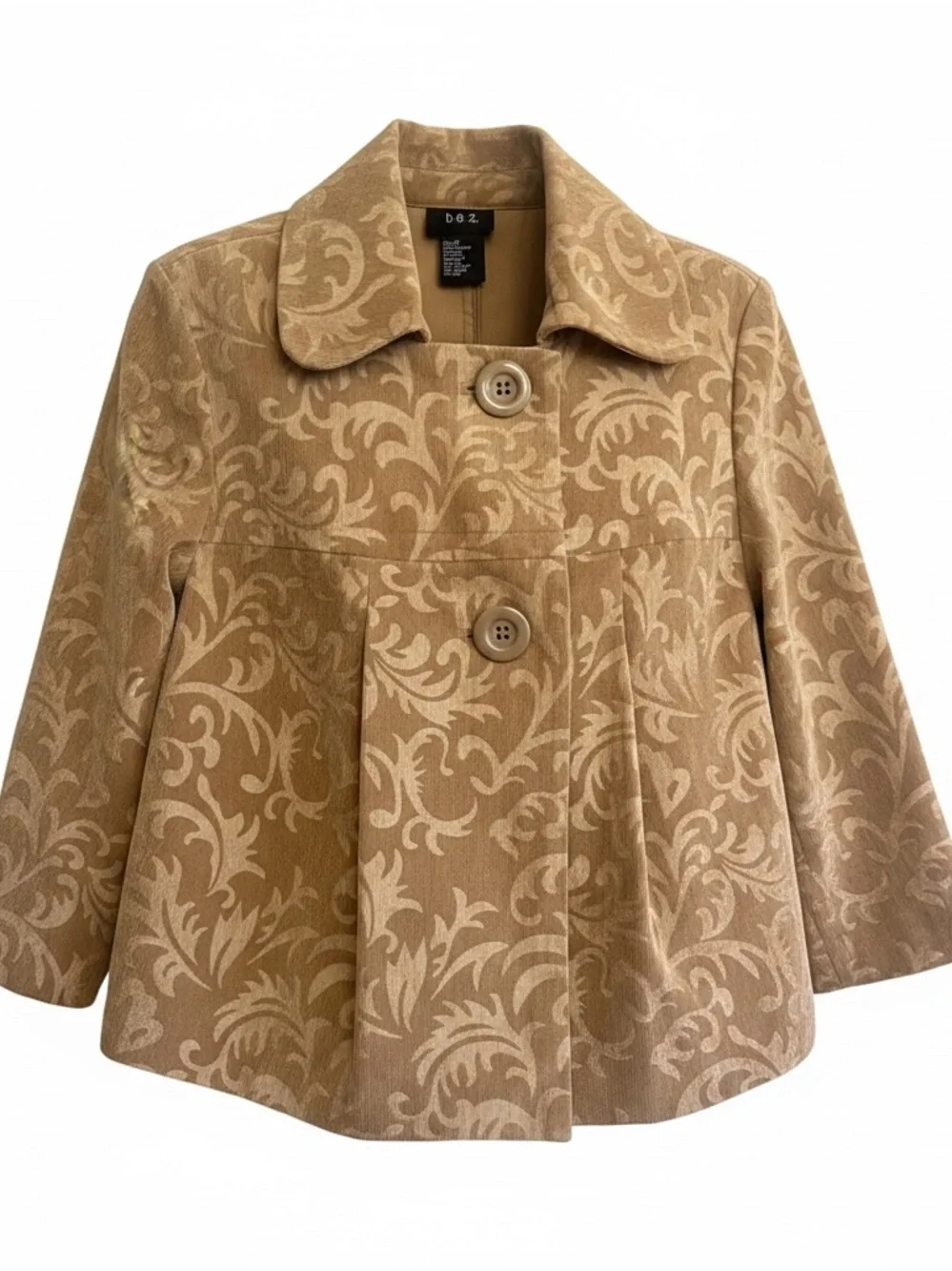 Tan Jacquard Short Coat RQT size medium, vintage, big button cropped jacket - Picture 1 of 8